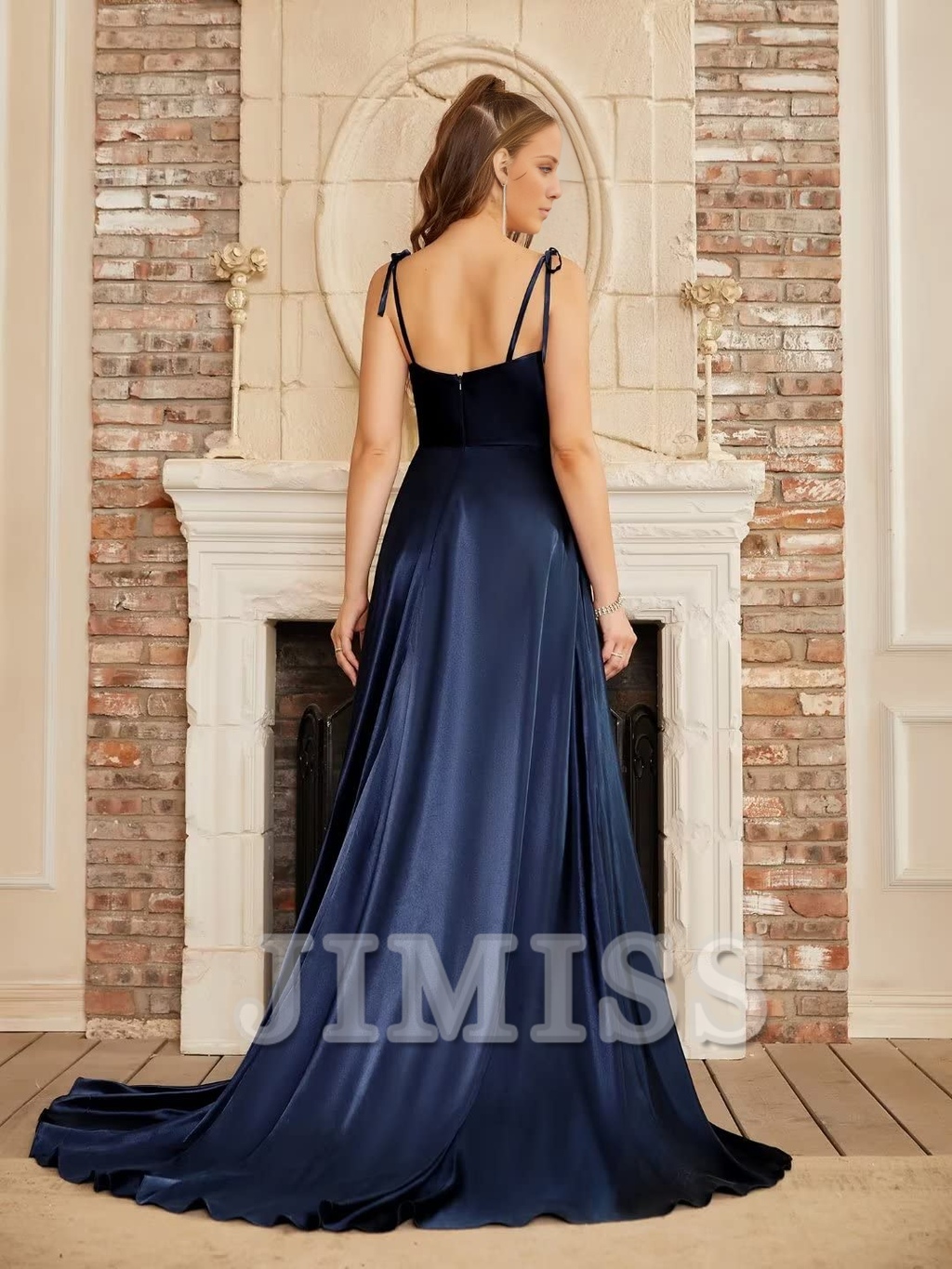 Burgundy Satin A-Line Floor-Length Dress with Cowl Neck & High Slit