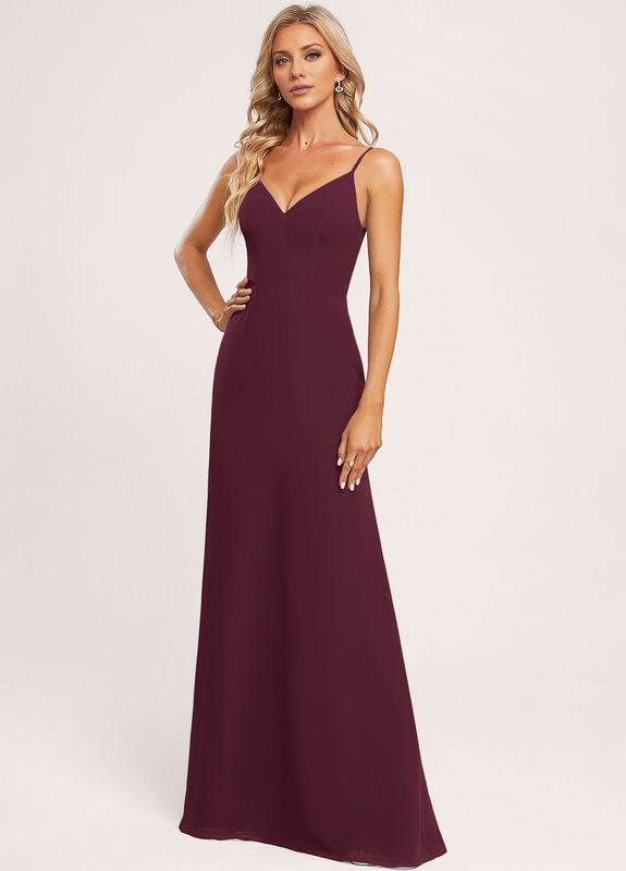A-line V-neck and ground chiffon bridesmaid dress