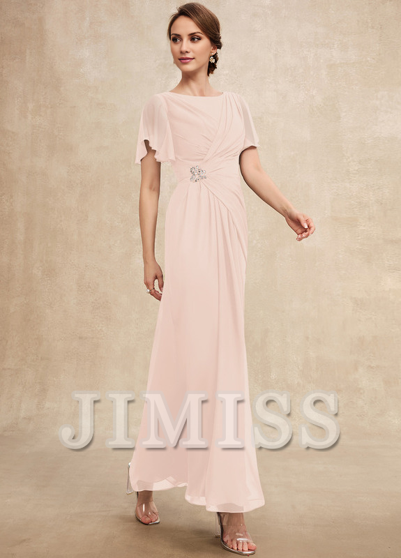 Vestido de gasa para madre de la novia, de corte A, plisado, con cuentas y escote pronunciado hasta los tobillos