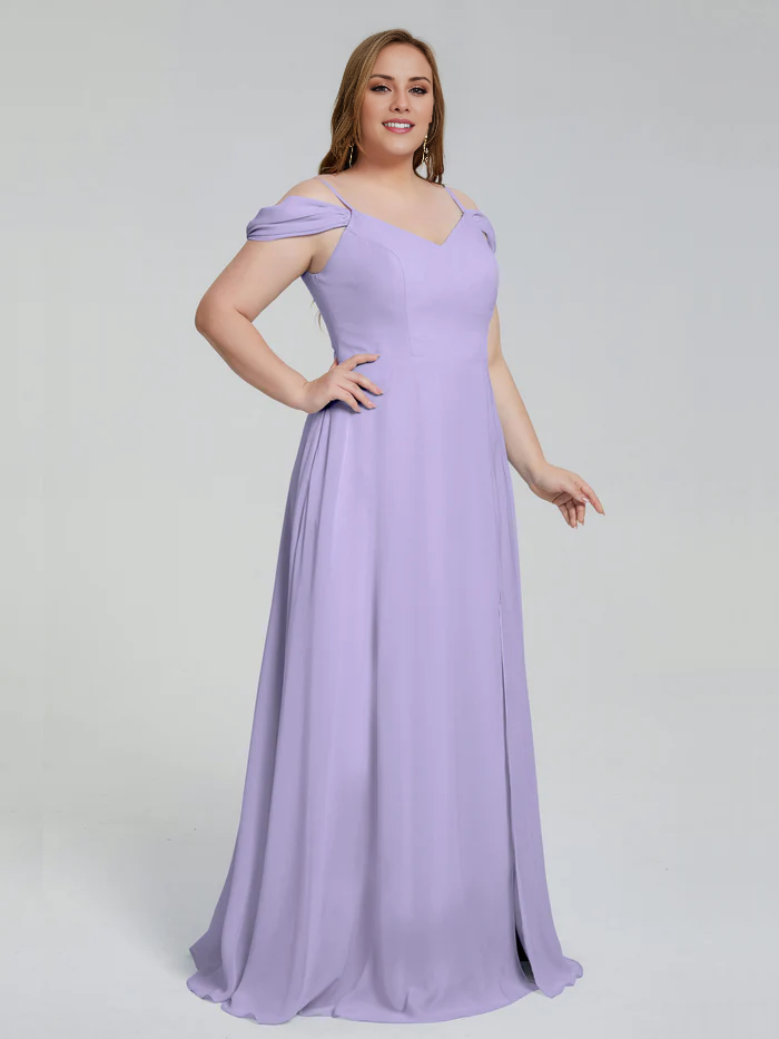 Vestido de dama de honor de talla grande con tirantes finos y largo hasta el suelo