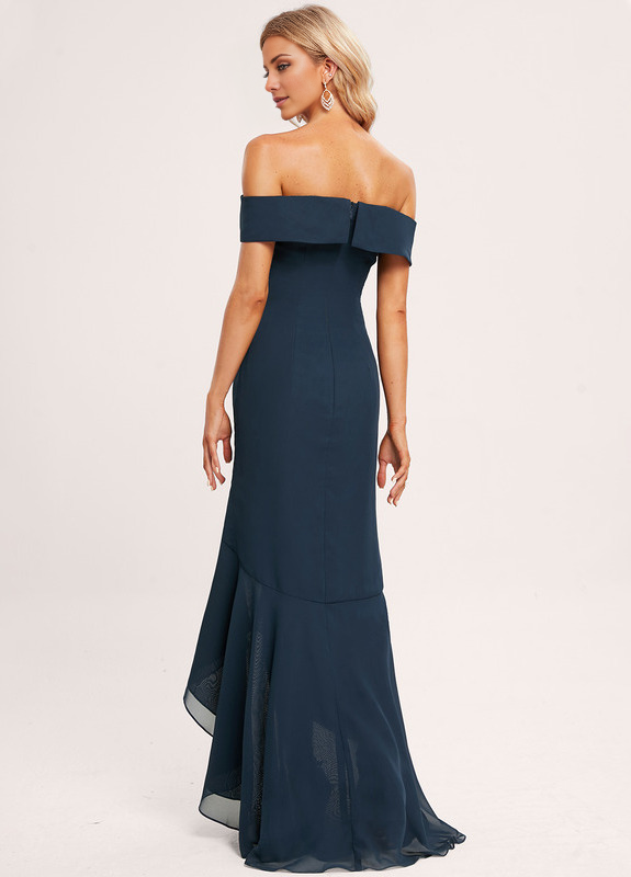 Trumpet/Mermaid Off-the-shoulder Asymmetric Ruffle Chiffon Bridesmaid Dress