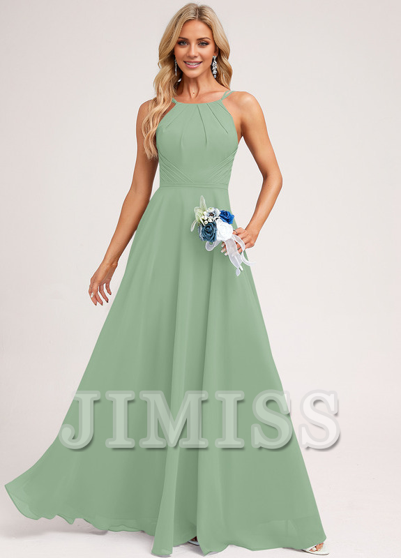Dusty Blue Chiffon A-Line Floor-Length Bridesmaid Dress