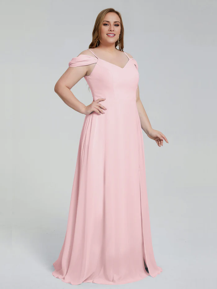 Vestido de dama de honor de talla grande con tirantes finos y largo hasta el suelo