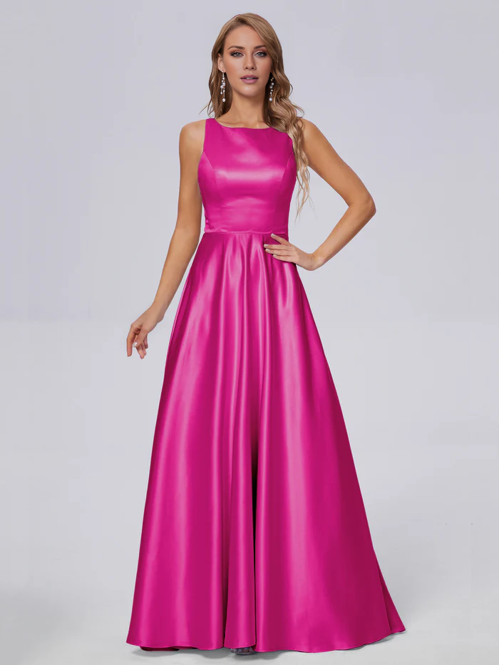 Sleeveless satin long and floor length bridesmaid dress
