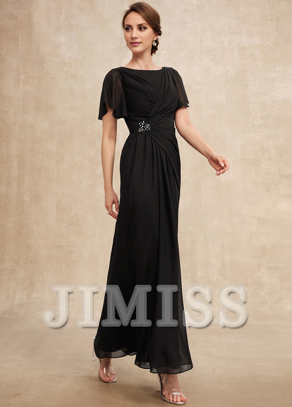 Vestido de gasa para madre de la novia, de corte A, plisado, con cuentas y escote pronunciado hasta los tobillos