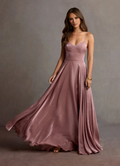 Vestido de fiesta Jimiss con tirantes finos, escote en V, espalda descubierta, abertura lateral y largo hasta el suelo 