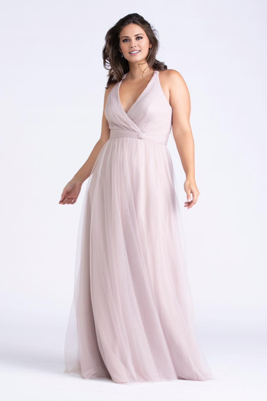 Blushing Pink A-Line Halter Backless Bridesmaid Floor-Length Dress