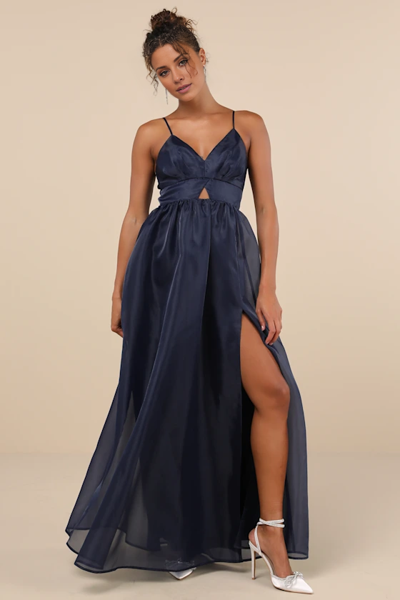 Vestido de noche Jimiss con escote en V, hombros descubiertos, sin mangas, tirantes finos, abertura lateral en la espalda y largo hasta el suelo