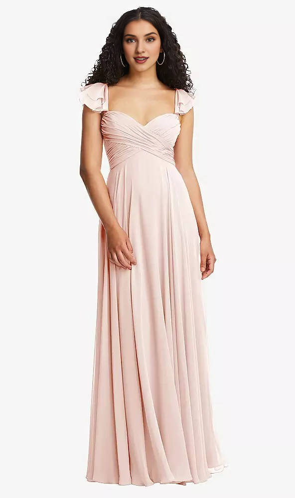 Blushing Pink Chiffon A-Line Floor-Length Dress with Sweetheart Neckline & Ruched Bodice
