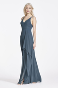 Vestido de noche Jimiss con escote en V, sin mangas, hombros descubiertos, tirantes finos, espalda descubierta y largo hasta el suelo
