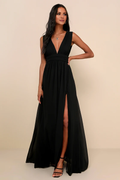 Vestido de fiesta Jimiss con escote en V, hombros descubiertos, sin mangas, espalda descubierta, abertura lateral y largo hasta el suelo