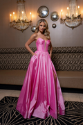 Pink Satin A-Line Floor-Length Sweetheart Evening Dress