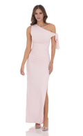Vestido de fiesta largo hasta el suelo, sin mangas, con cuello asimétrico, hombros descubiertos, espalda descubierta, abertura lateral