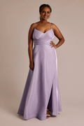 Vestido de fiesta Jimiss de corte A, escote en V, espalda descubierta, sin mangas, tirantes finos, aberturas laterales y largo hasta el suelo