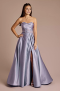 Vestido de fiesta Jimiss drapeado sin tirantes de satén con apliques
