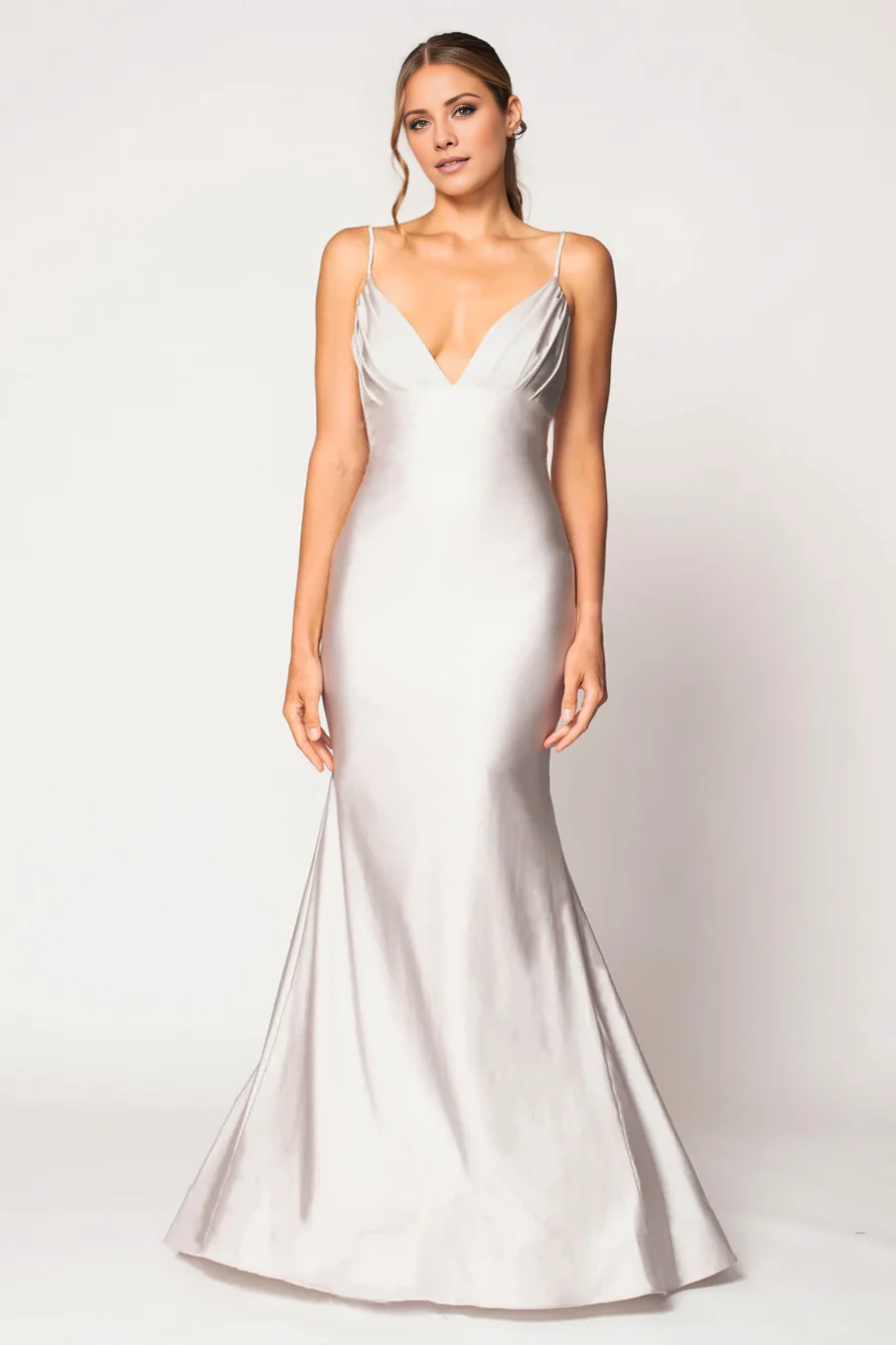 Vestido de fiesta Jimiss con escote en V, corte sirena, hombros descubiertos, sin mangas, tirantes finos, espalda descubierta y largo hasta el suelo