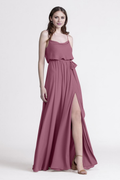 Vestido de noche Jimiss con escote cuadrado, tirantes finos, espalda descubierta, abertura lateral y largo hasta el suelo