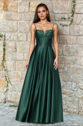 Vestido de noche Jimiss de corte A, escote en V, tirantes finos, espalda descubierta y largo hasta el suelo 