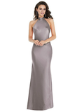 Vestido de fiesta Jimiss con escote halter, hombros descubiertos, sin mangas, espalda descubierta y largo hasta el suelo