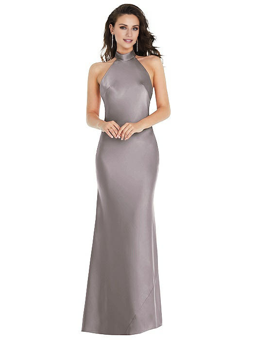 Vestido de fiesta Jimiss con escote halter, hombros descubiertos, sin mangas, espalda descubierta y largo hasta el suelo