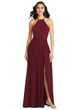 Vestido de fiesta Jimiss con cuello halter, hombros descubiertos, sin mangas, espalda descubierta, abertura lateral y largo hasta el suelo