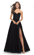 Vestido de fiesta largo hasta el suelo, con escote en forma de corazón, corsé transparente, sin tirantes, ajustado, con aberturas laterales