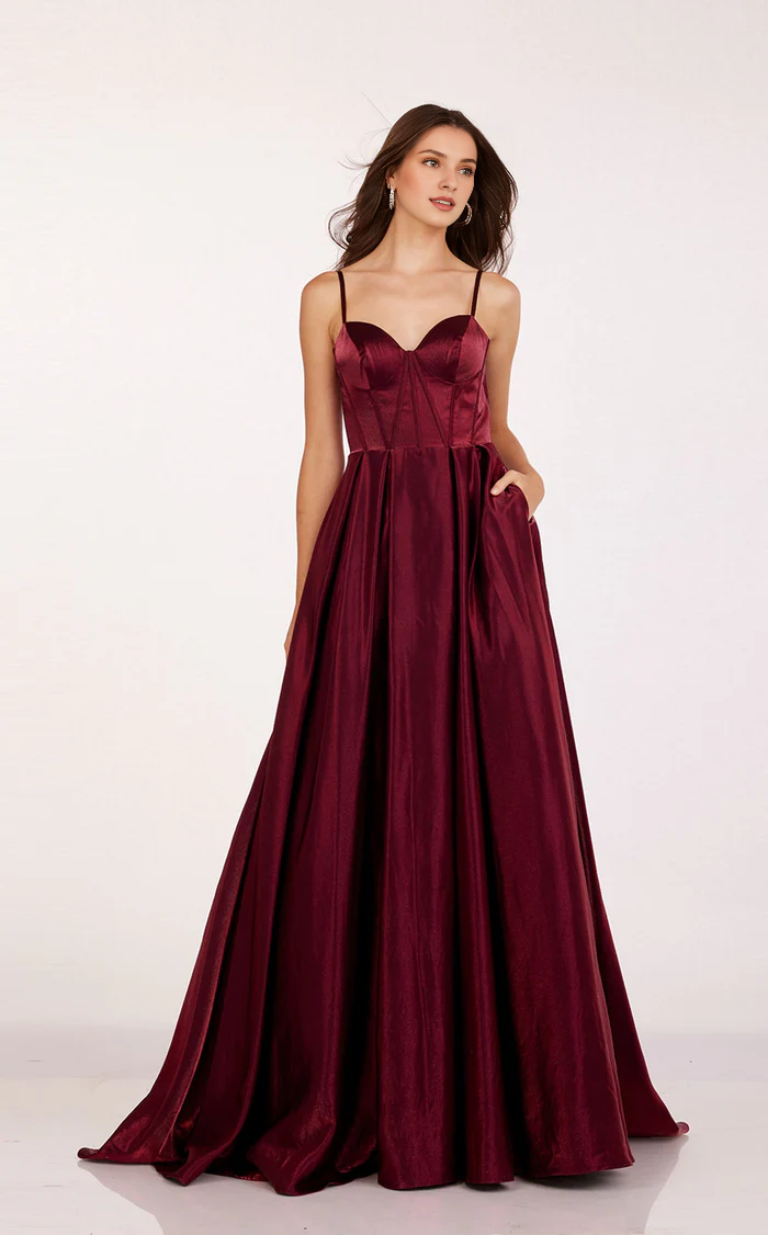 Sweetheart collar satin thin shoulder strap and floor length Prom dress