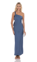 Vestido de fiesta Jimiss con escote asimétrico, hombros descubiertos, sin mangas, espalda descubierta y largo hasta el suelo