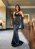Vestido de fiesta largo sin tirantes, plisado y sin espalda de satén Jimiss