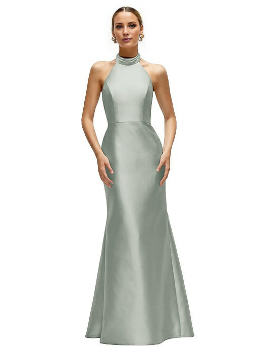 Vestido de fiesta Jimiss con escote halter, hombros descubiertos, sin mangas, espalda descubierta y largo hasta el suelo