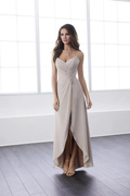 Vestido de fiesta Jimiss con escote en V, hombros descubiertos, sin mangas, tirantes finos, espalda descubierta, abertura lateral y largo hasta el suelo