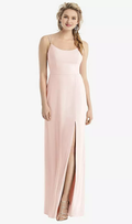 Blushing Pink Chiffon Sheath/Column Floor-Length Bridesmaid Dress with Scoop Neck, High Slit & Backless Design