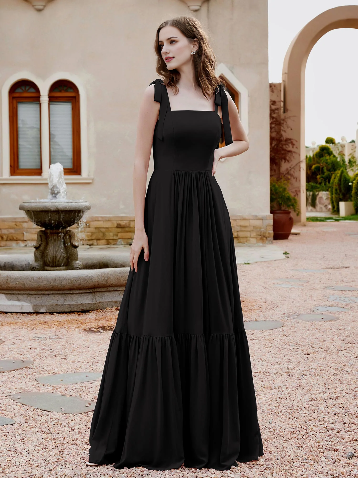 Dusty Blue Chiffon A-Line Floor-Length Bridesmaid Dress