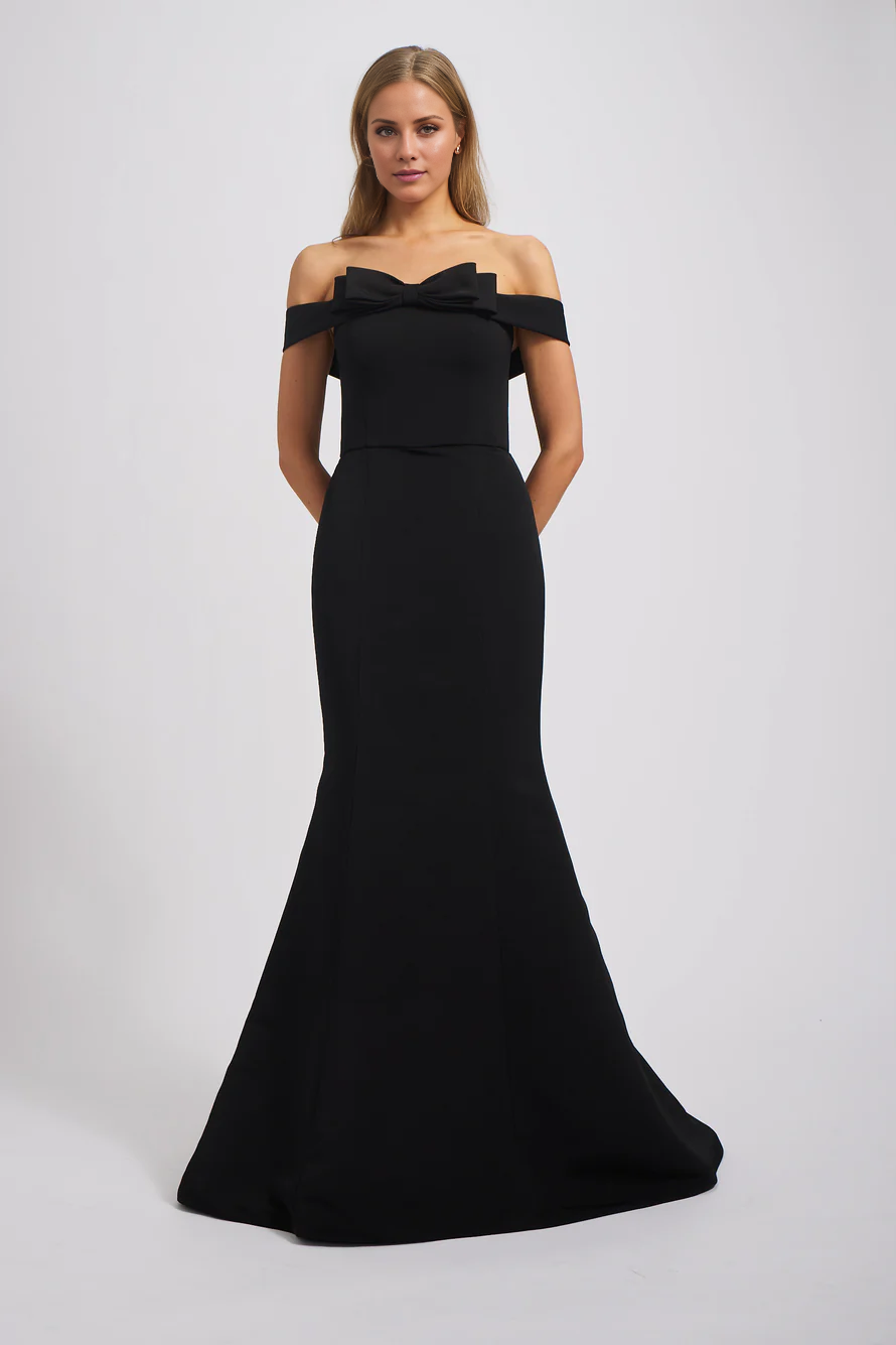 Vestido de fiesta Jimiss de corte sirena, con hombros descubiertos, sin mangas, espalda descubierta y largo hasta el suelo