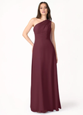 Abito da sera lungo in chiffon con spalle a trapezio e lunghezza al pavimento