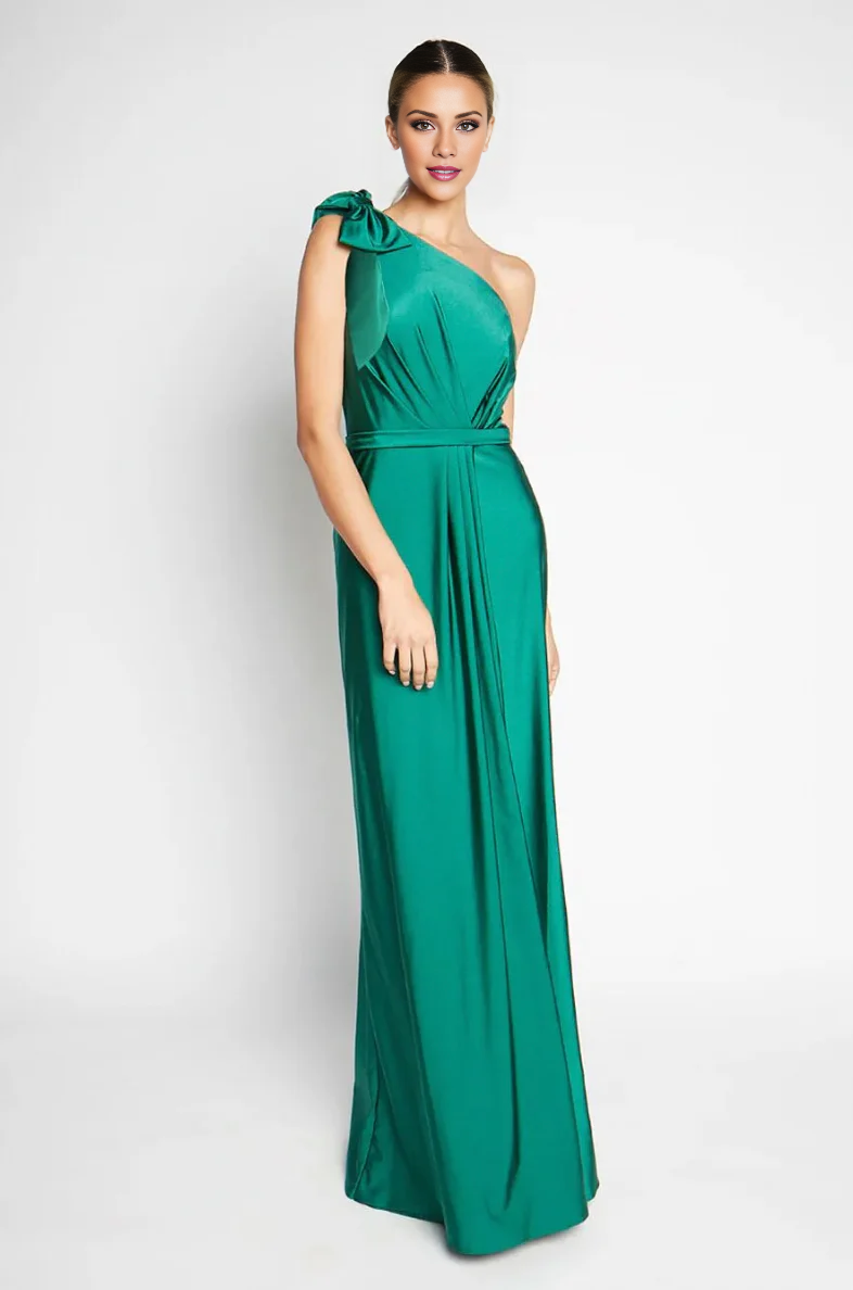 Vestido de noche Jimiss con escote asimétrico, hombros descubiertos, sin mangas, espalda descubierta y largo hasta el suelo