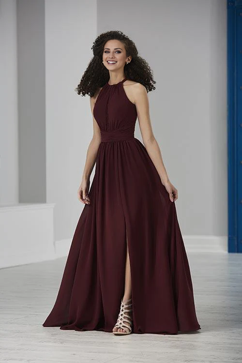 Vestido de fiesta Jimiss con escote halter, hombros descubiertos, sin mangas, espalda descubierta, abertura lateral y largo hasta el suelo