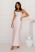 Vestido de fiesta largo de satén con volantes en la espalda y cuello de un solo hombro de Jimiss