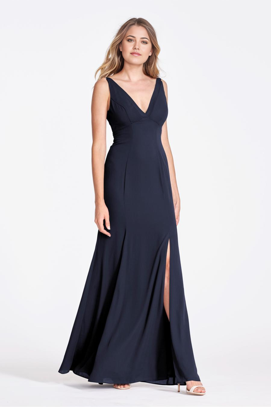 Vestido de noche Jimiss con escote en V profundo, sin mangas, espalda descubierta, abertura lateral y largo hasta el suelo