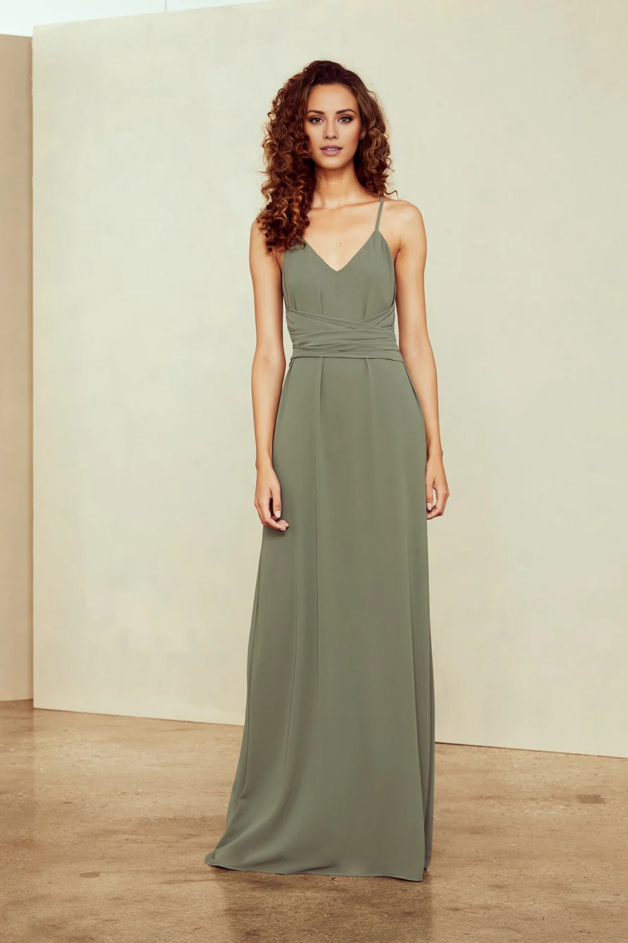 Vestido de fiesta Jimiss con escote en V, hombros descubiertos, sin mangas, tirantes finos, espalda descubierta y largo hasta el suelo