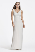 Vestido de noche Jimiss con escote en V, sin mangas, plisado, sin espalda y largo hasta el suelo
