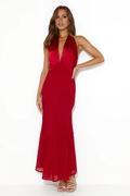 Vestido de fiesta largo de satén sin espalda y con escote en V profundo de Jimiss