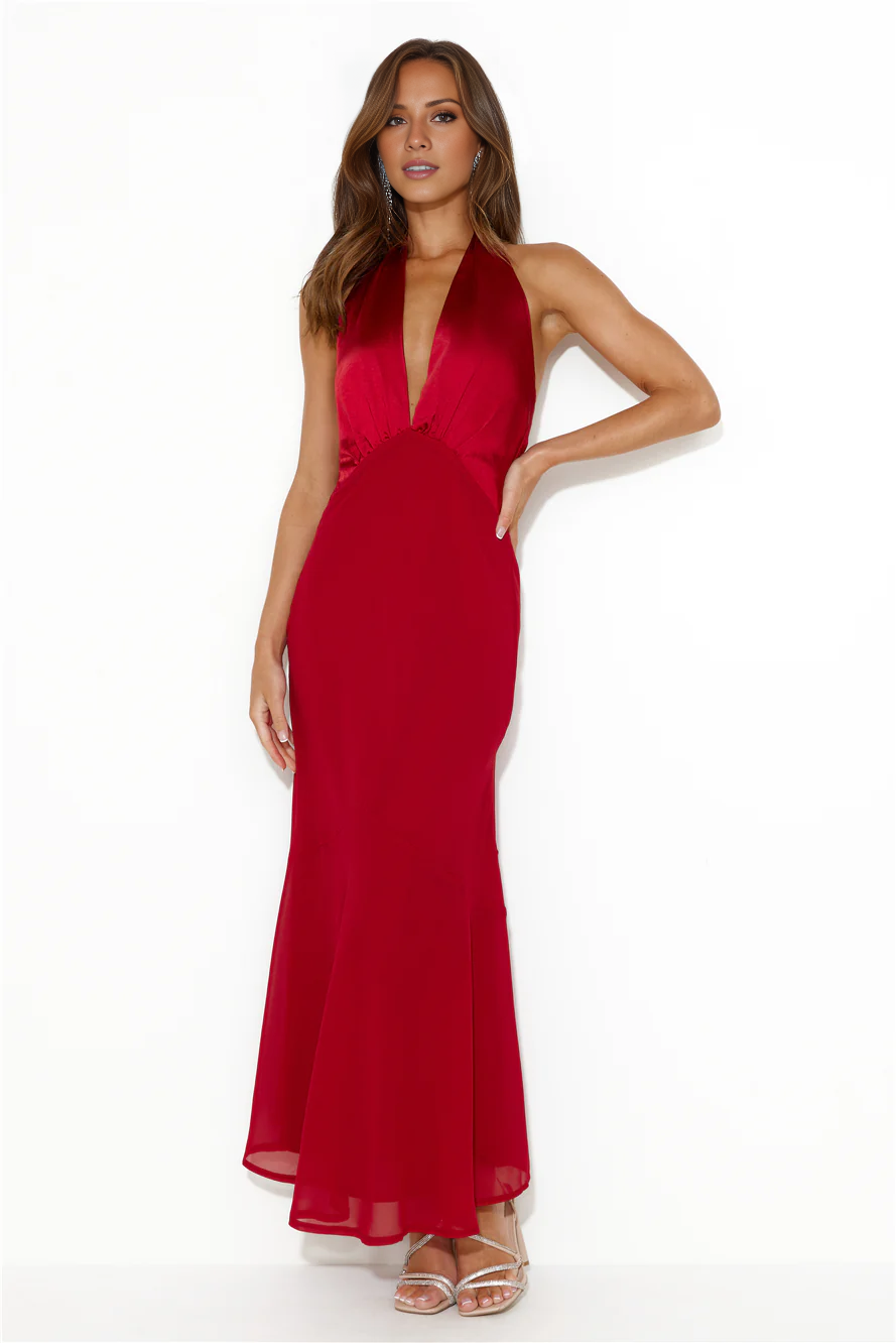 Vestido de fiesta largo de satén sin espalda y con escote en V profundo de Jimiss