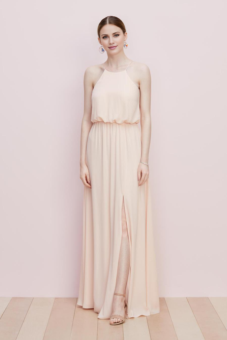 Vestido de noche Jimiss con cuello redondo, sin mangas, abertura lateral y largo hasta el suelo