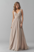 Vestido de noche Jimiss con escote en V, hombros descubiertos, sin mangas, espalda descubierta, plisado y largo hasta el suelo