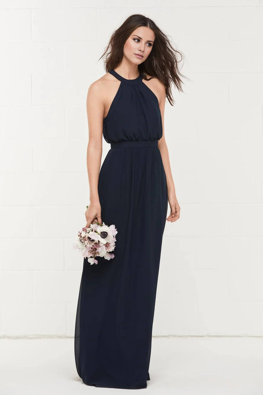 Vestido de fiesta Jimiss con escote halter, hombros descubiertos, sin mangas, abertura y largo hasta el suelo