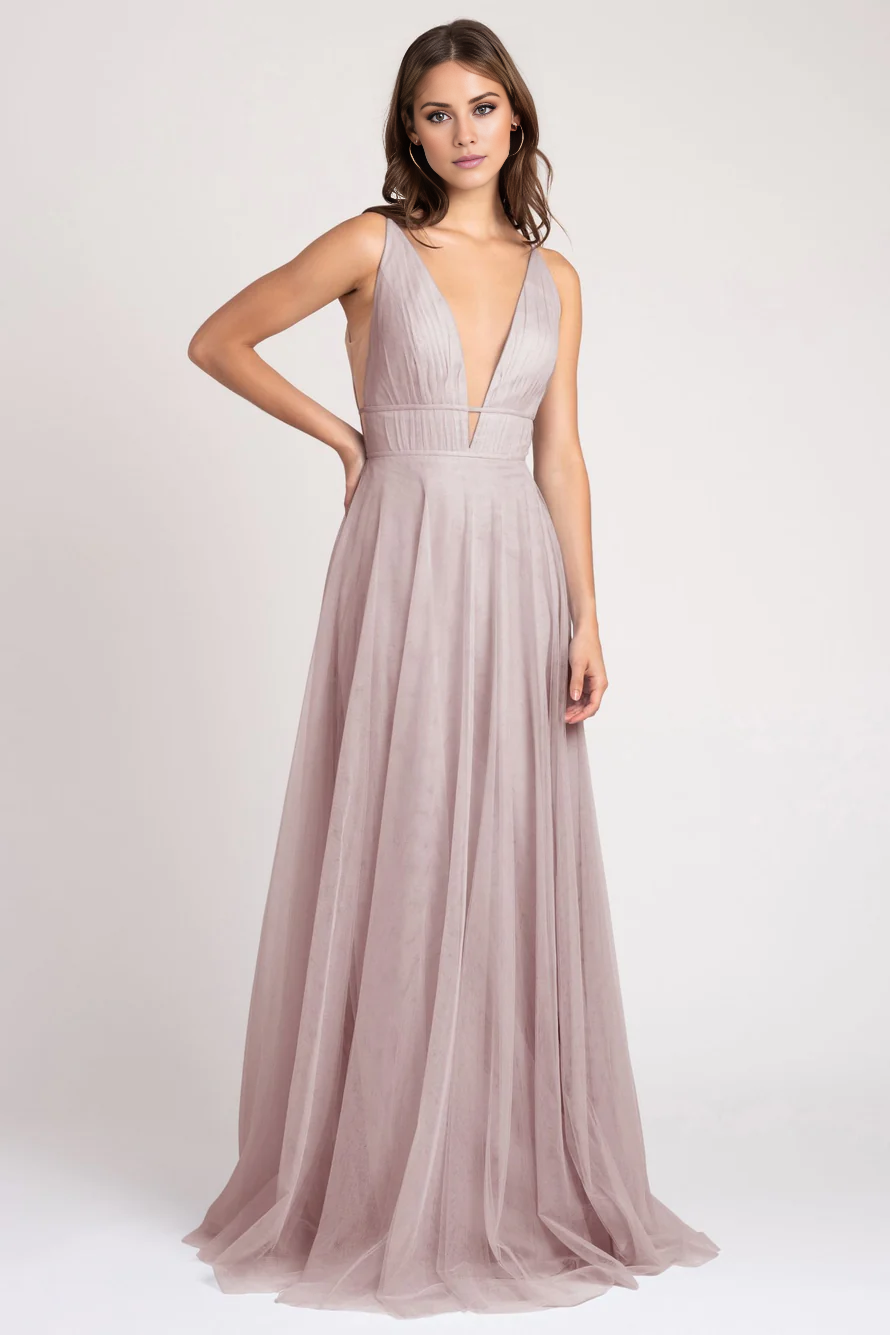 Vestido de fiesta Jimiss con escote en V profundo, sin mangas, tirantes finos, sin espalda y largo hasta el suelo