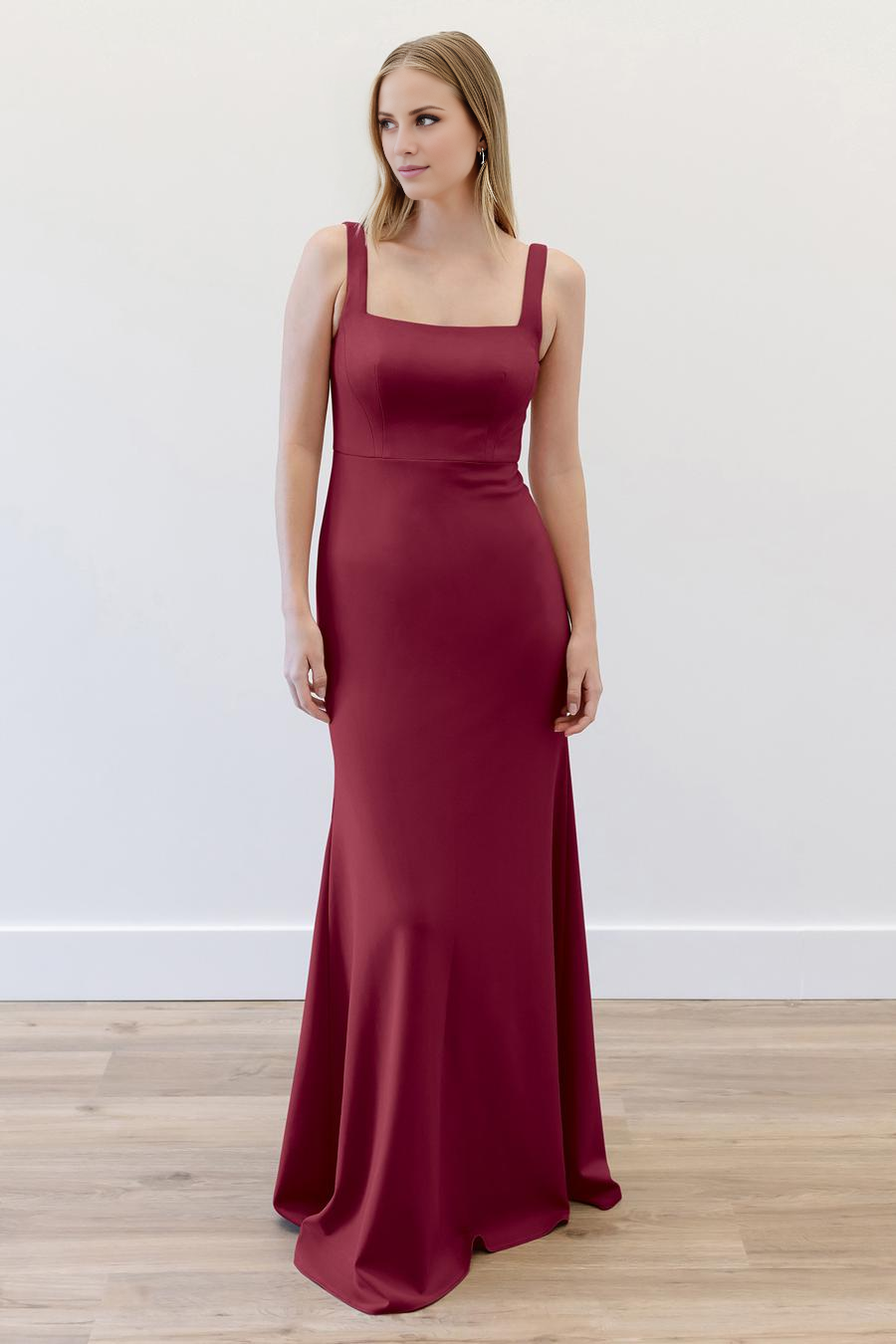 Vestido de noche minimalista de color liso sin mangas con escote cuadrado y largo hasta el suelo de Jimiss