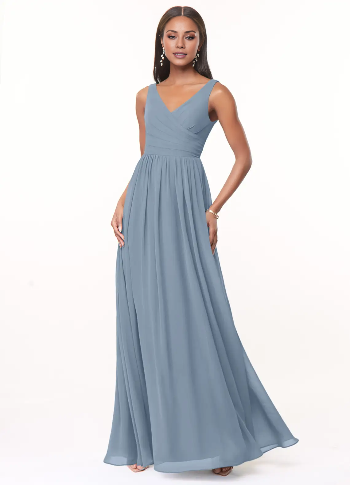 A-line V-neck pleated chiffon and floor length bridesmaid dress - Jimiss Dress