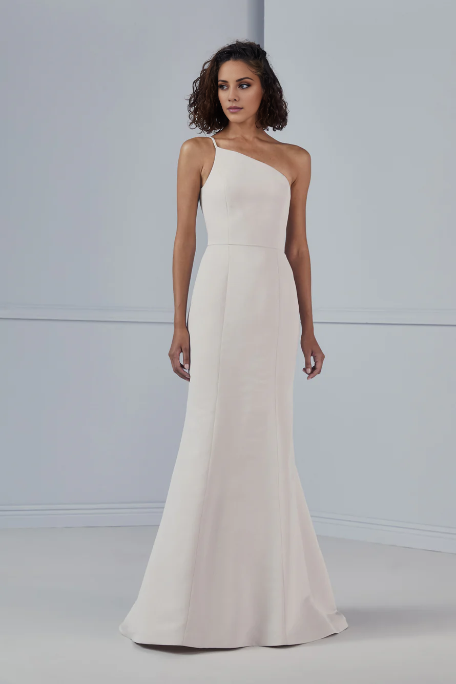 Vestido de fiesta Jimiss con escote asimétrico, hombros descubiertos, sin mangas, espalda descubierta y largo hasta el suelo